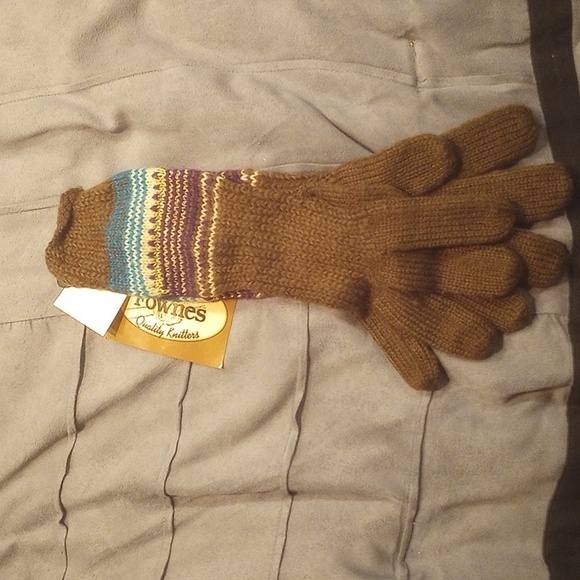 Brown & Shiny Gold Cable Fine Knit Winter Neck Scarf with Gloves Brown - Picture 4 of 5